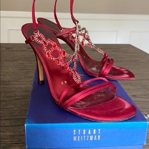 Stuart Weitzman Ruby Red Satin Light Show  Sandal